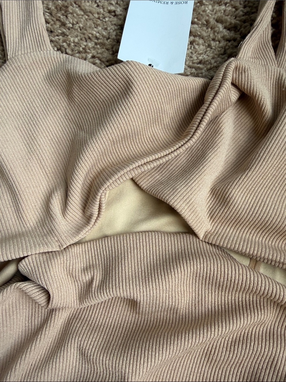 Sleeveless Beige Ribbed Cutout Ruched Mini Dress - Picture 4 of 7